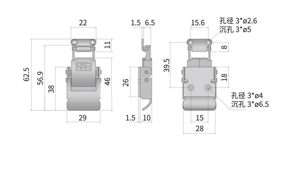 方形箱扣_工具箱方形搭扣锁_不锈钢、铁机械设备搭扣5807-57