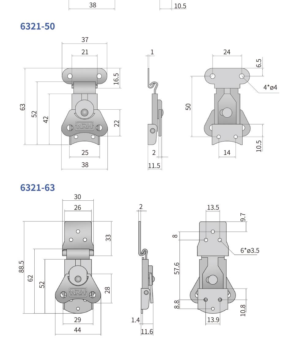 军用搭扣_仪器箱蝴蝶锁芯_蓝色铁搭扣锁6321-47